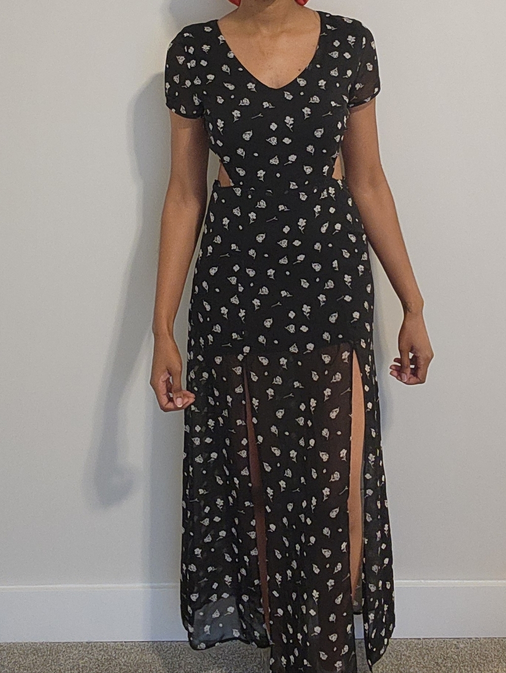 Black Floral Maxi Dress with Side Slits